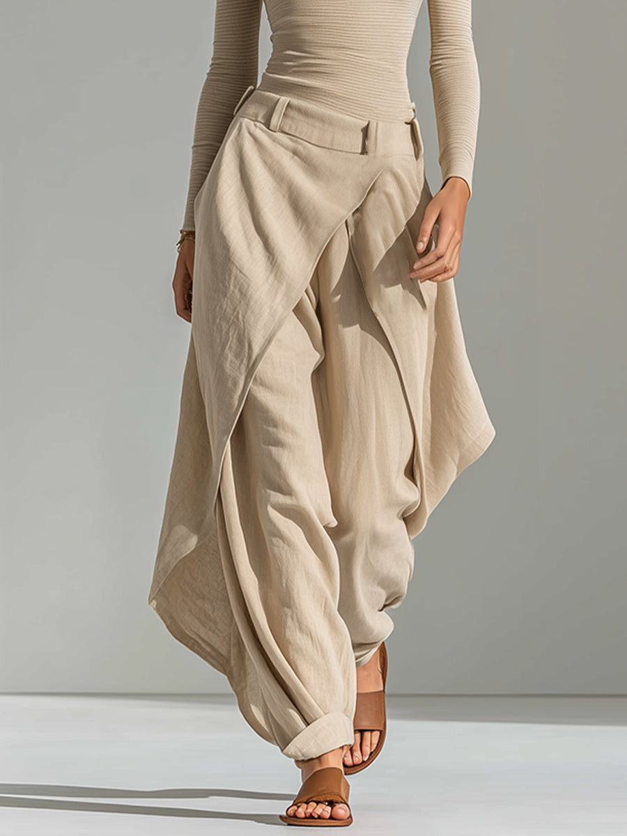 Giuliana | Top beige con scollo a barca e set di pantaloni larghi a strati
