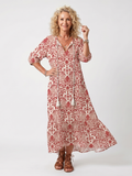 Noelle | Vestido midi con estampado ornamental y cordón de borlas