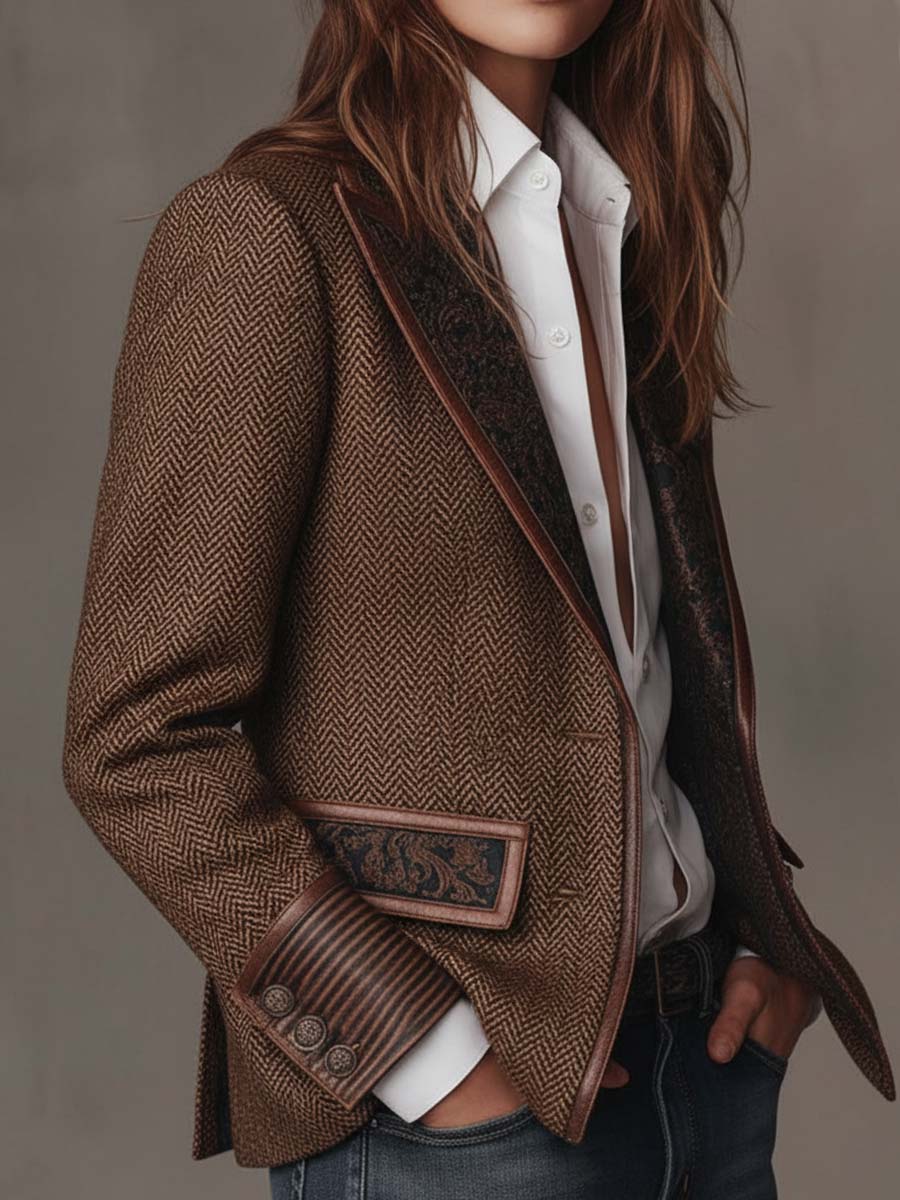 Gisèle | Blazer con Paneles y Estampado de Espiguilla