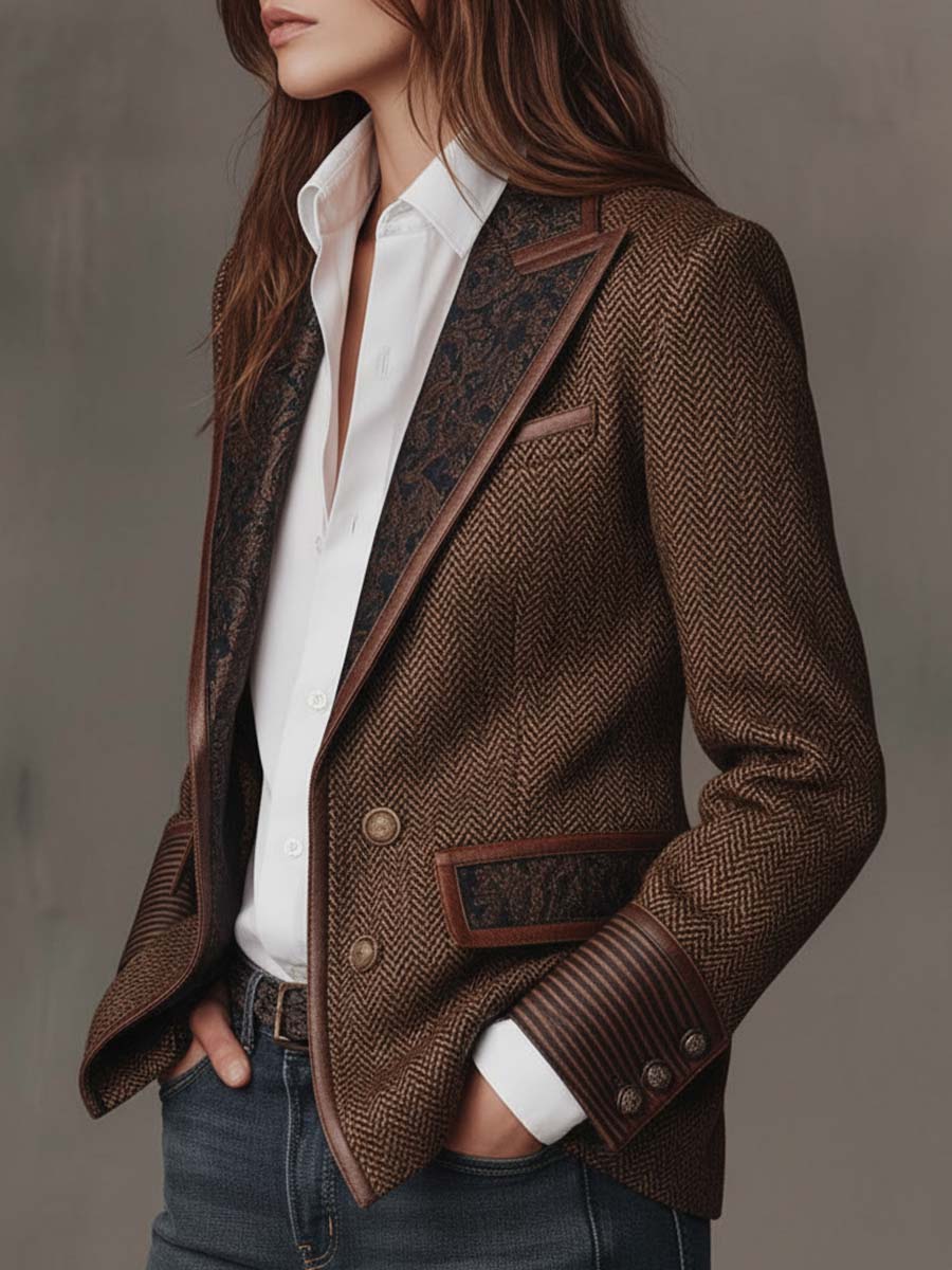 Gisèle | Blazer con Paneles y Estampado de Espiguilla