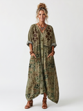 Aleta | Vestido midi oversize bordado con botonadura y bolsillos