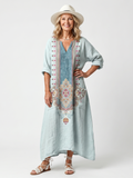 Kassiani | Vestido midi oversize con panel bordado y bolsillos