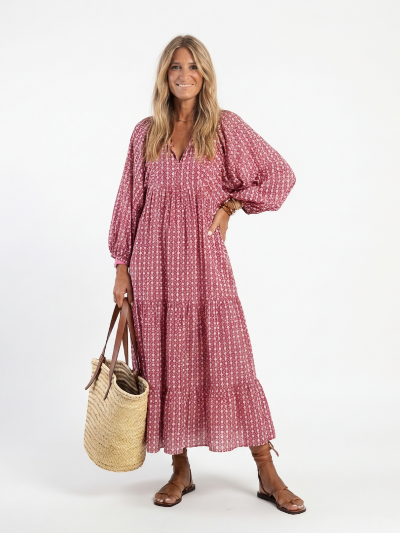 Arlette | Vestido midi con estampado geométrico y manga larga