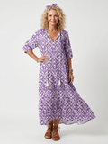 Penelope | Vestido midi estampado con cordón de borlas