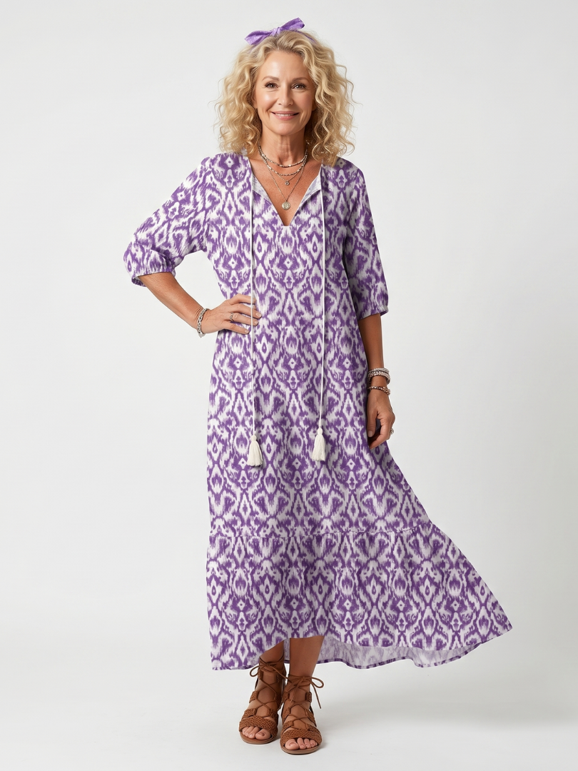 Penelope | Vestido midi estampado con cordón de borlas