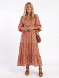 Amara | Vestido midi de volantes con estampado geométrico y escote en V