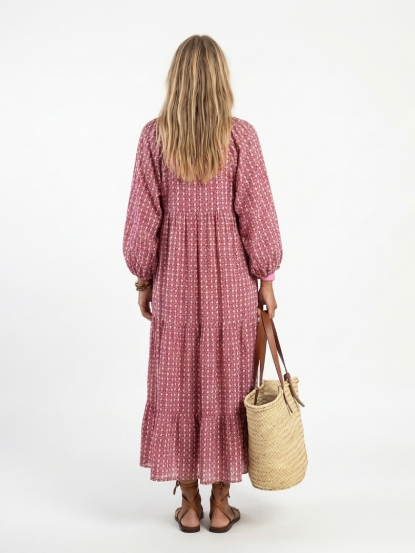 Arlette | Vestido midi con estampado geométrico y manga larga