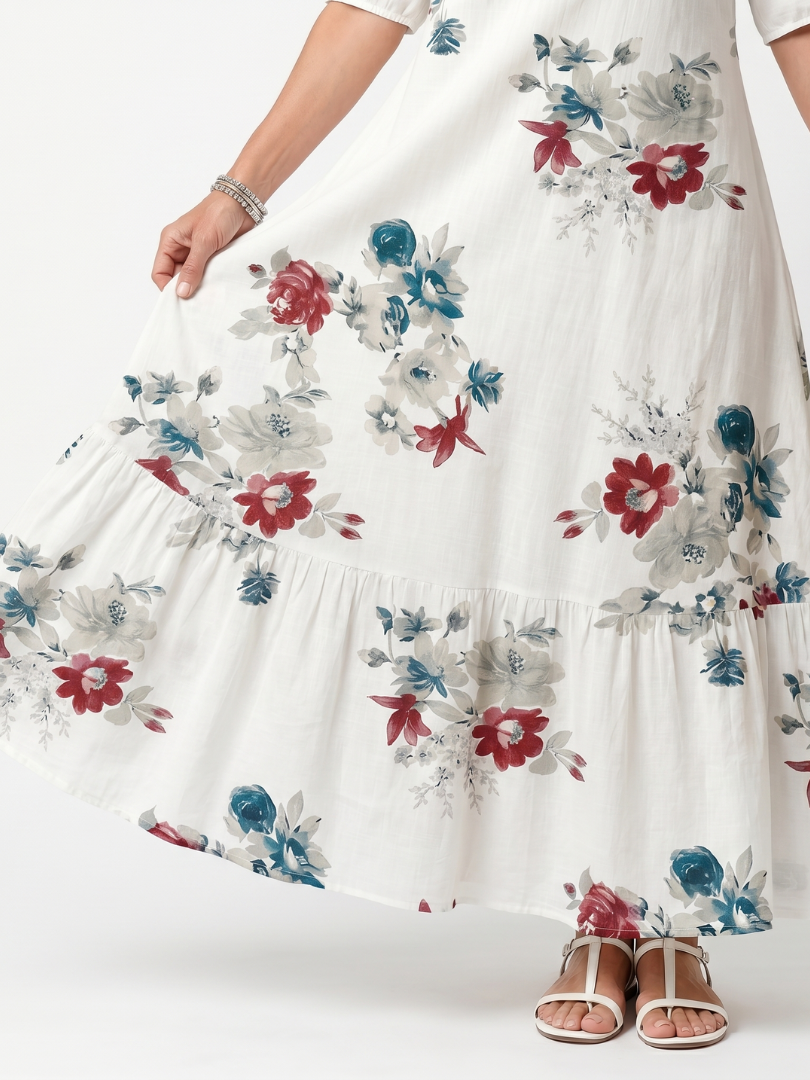 Maeva | Vestido midi floral con cordón de borlas