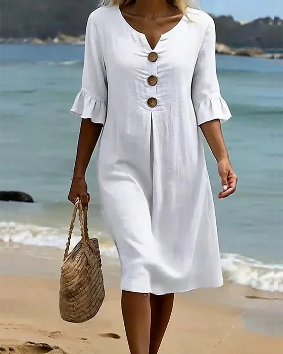 Vanesa™ | Vestido texturizado con mangas abullonadas y botones