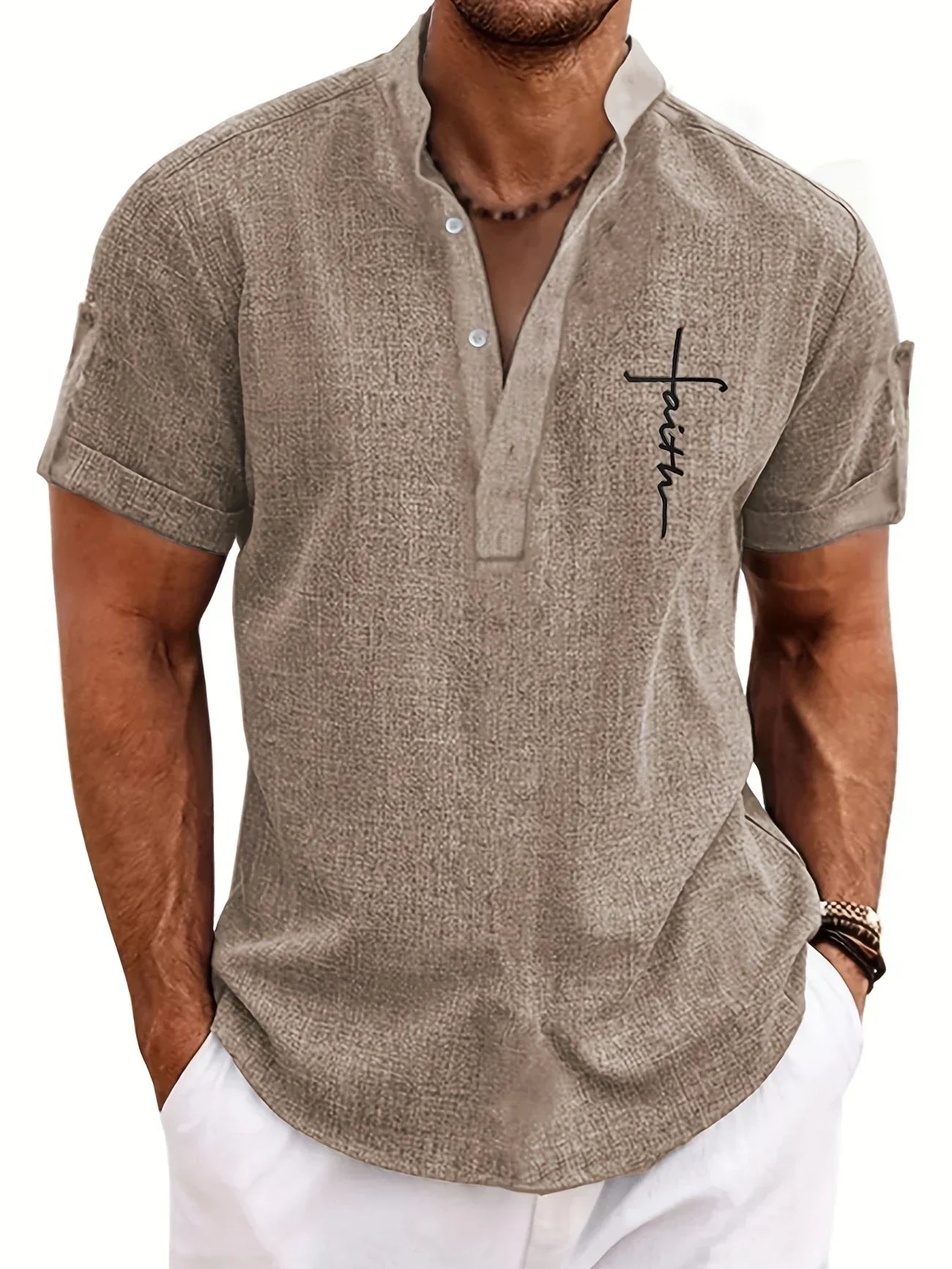Leblanc™ | Camisa elegante de manga corta y cuello alto