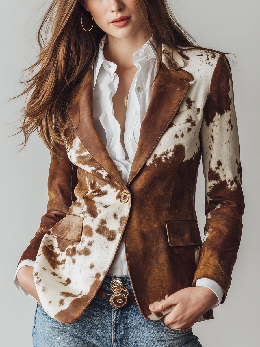 Agathe | Blazer vintage con estampado de vaca ecorresponsable
