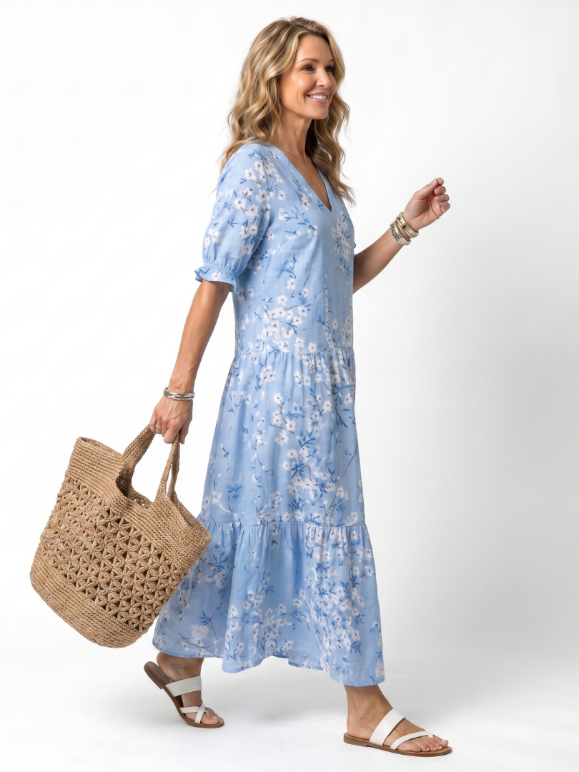 Alora | Vestido midi con estampado floral y cordón de borlas