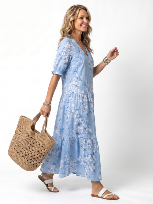 Alora | Vestido midi con estampado floral y cordón de borlas