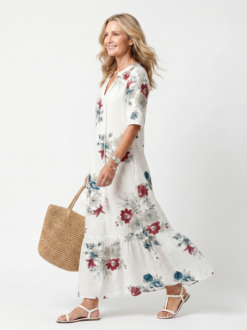 Maeva | Vestido midi floral con cordón de borlas