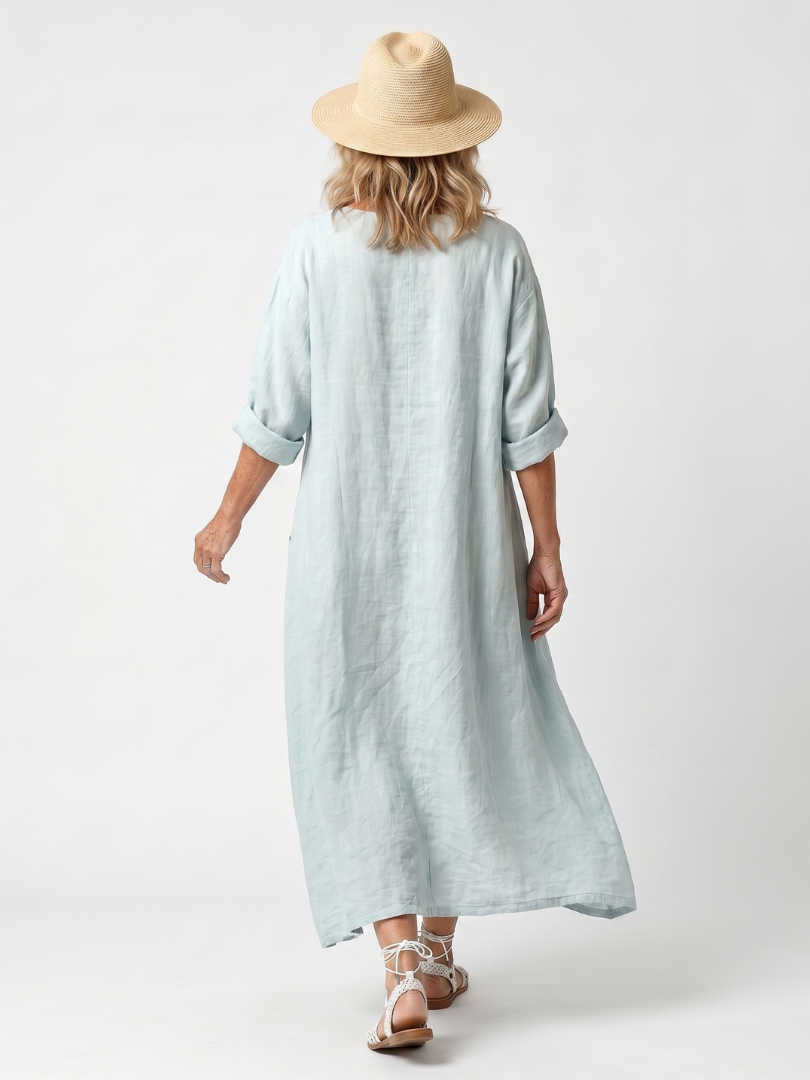 Kassiani | Vestido midi oversize con panel bordado y bolsillos