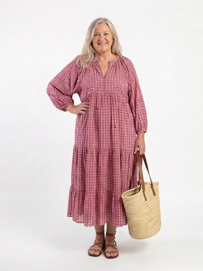 Arlette | Vestido midi con estampado geométrico y manga larga