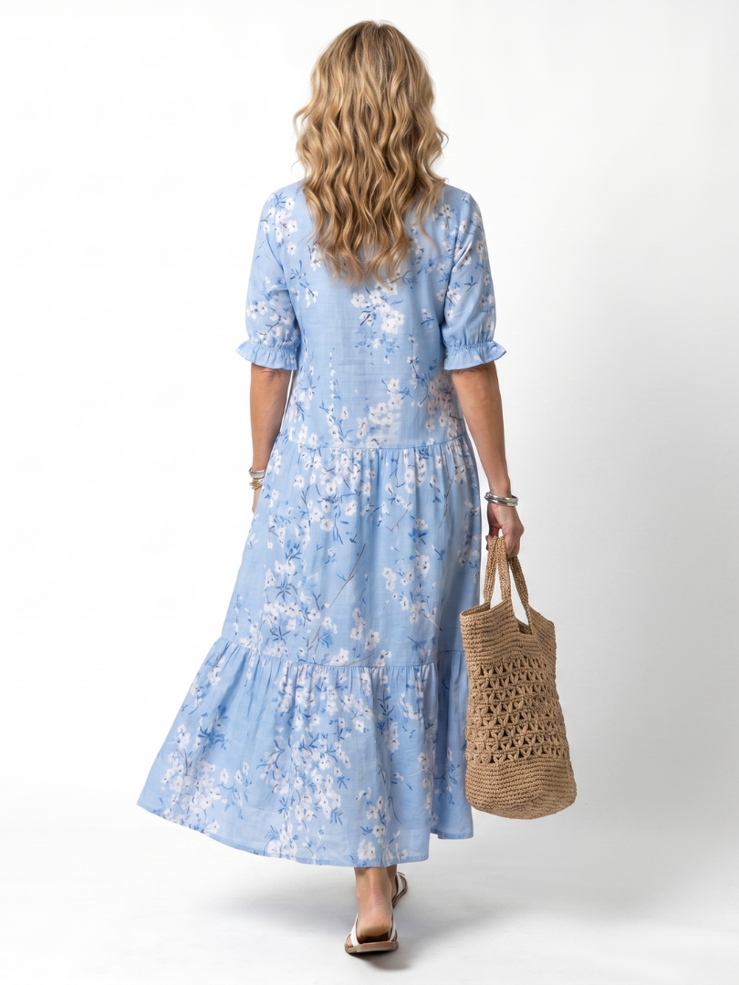 Alora | Vestido midi con estampado floral y cordón de borlas
