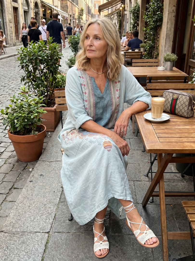 Kassiani | Vestido midi oversize con panel bordado y bolsillos