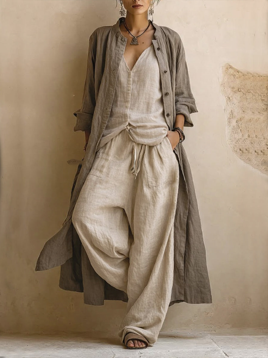 Letizia | Conjunto de tres piezas con chaqueta larga boho