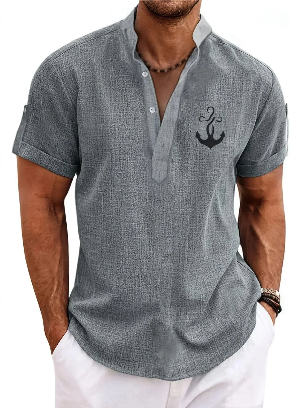 Leblanc™ | Camisa elegante de manga corta y cuello alto