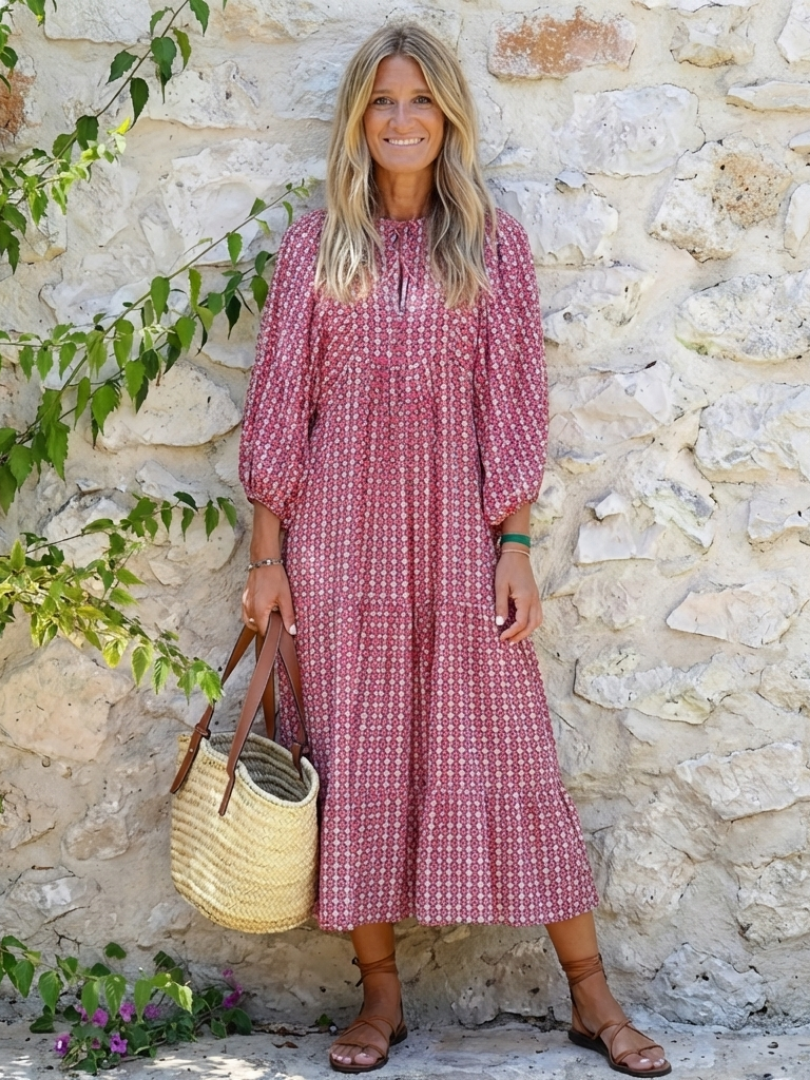 Arlette | Vestido midi con estampado geométrico y manga larga