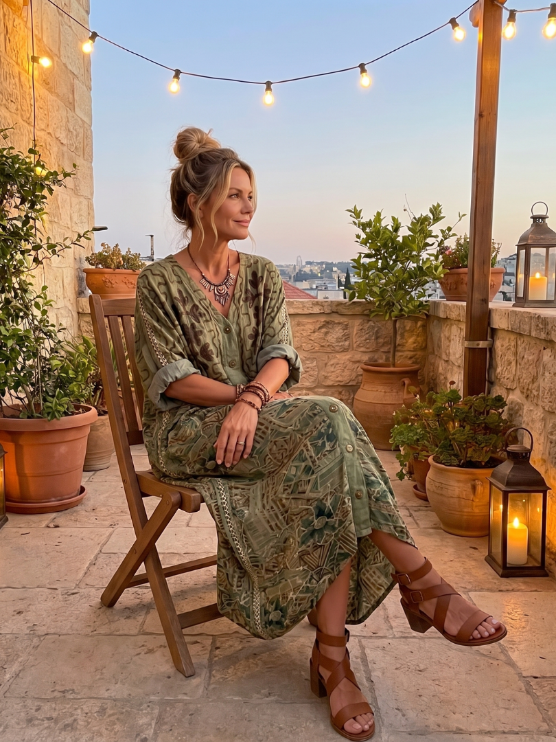 Aleta | Vestido midi oversize bordado con botonadura y bolsillos