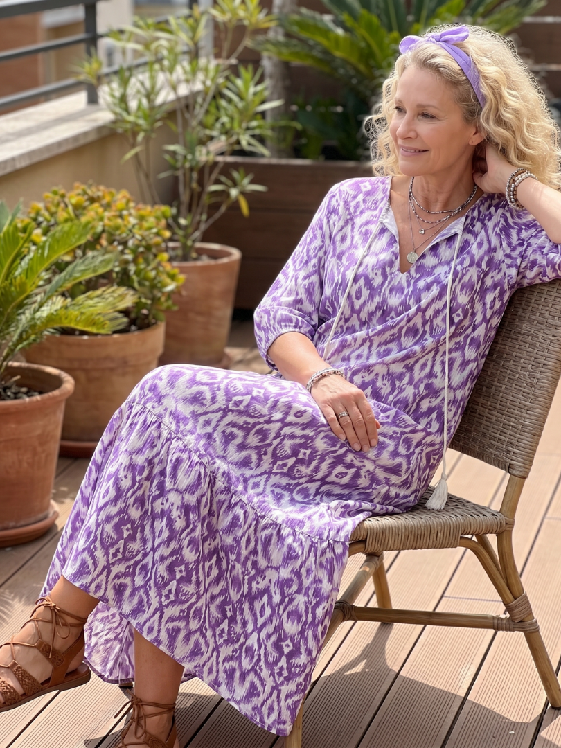 Penelope | Vestido midi estampado con cordón de borlas