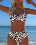 Bikini de dos piezas con cordones y estampado de leopardo