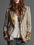 Suzanne | Blazer bohemio de rayas con cuello estampado