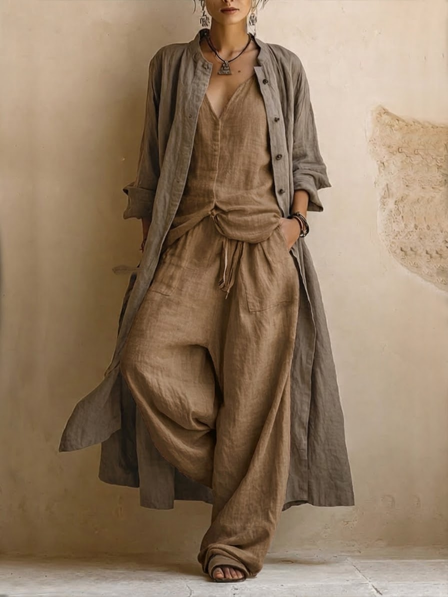 Letizia | Conjunto de tres piezas con chaqueta larga boho