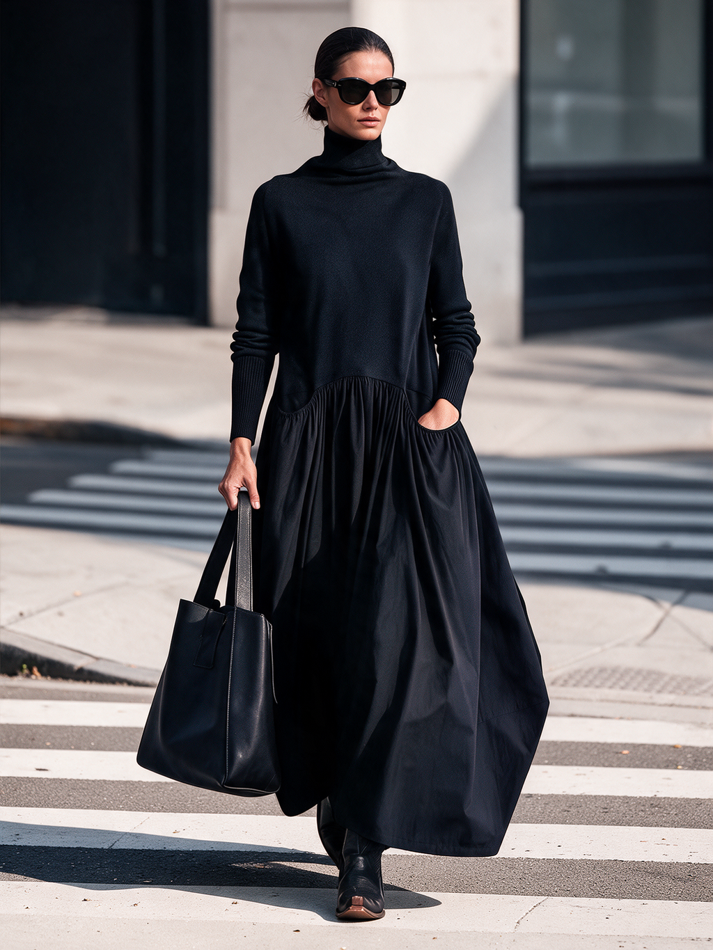 Adèle | Vestido Maxi de Cuello Vuelto con Cintura Caída