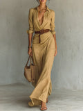 Camille™ | Maxi Vestido con Solapa y Cinturón en la Cintura