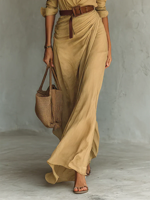 Camille™ | Maxi Vestido con Solapa y Cinturón en la Cintura