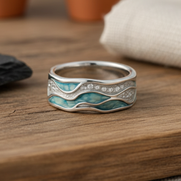 Regina - Anillo de Olas Turquesa en Plata