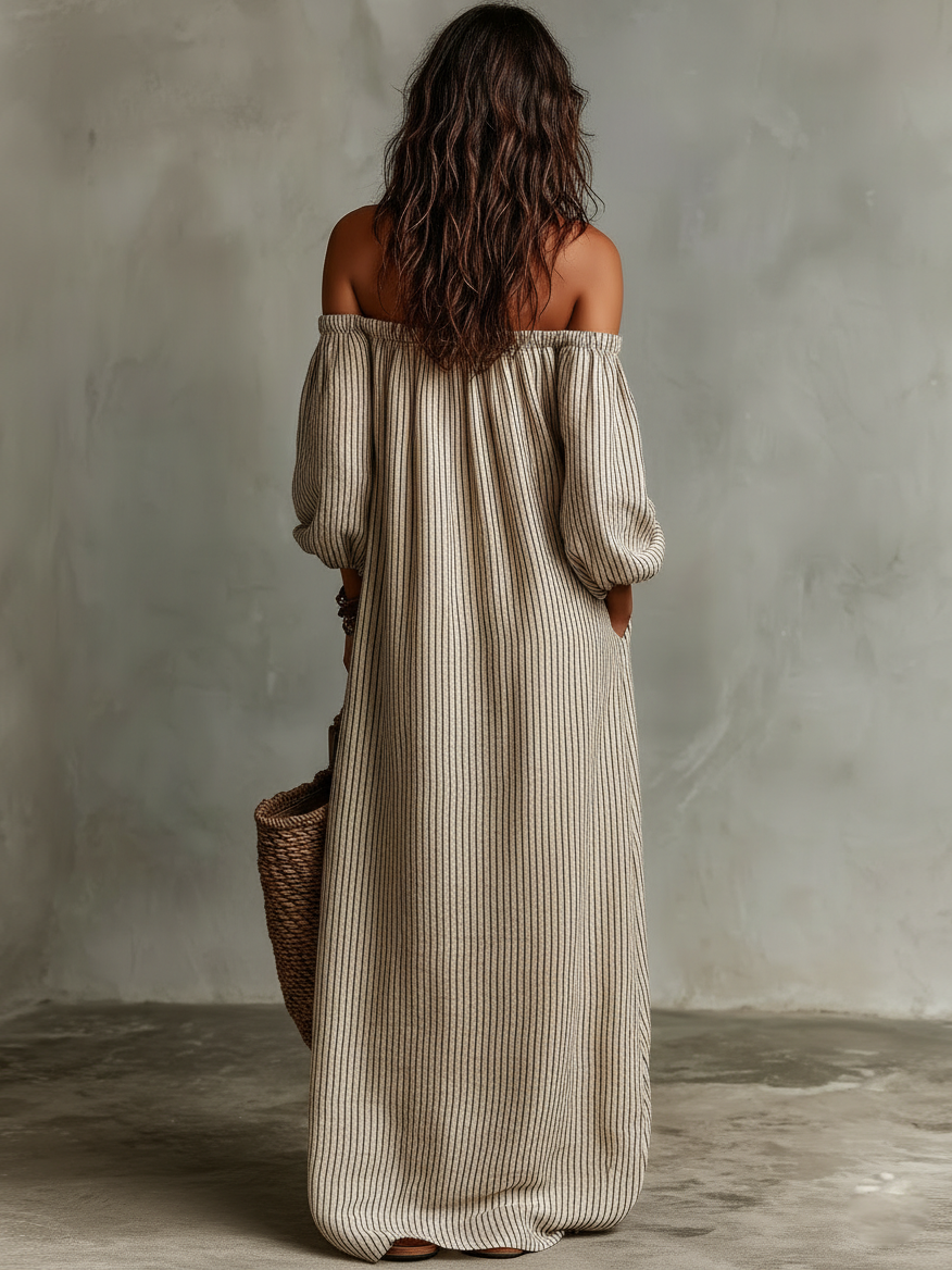 Carmen | Vestido largo en algodón y lino con diseño off-the-shoulder