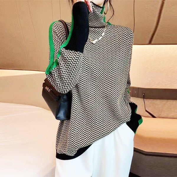 Clémence - Jersey de cuello alto con rayas en contraste