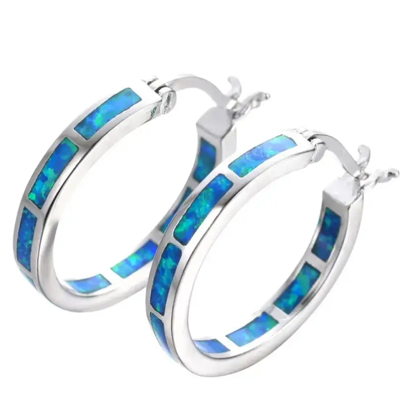 Belén - Pendientes Chic Circulares con Ópalo de Fuego Azul