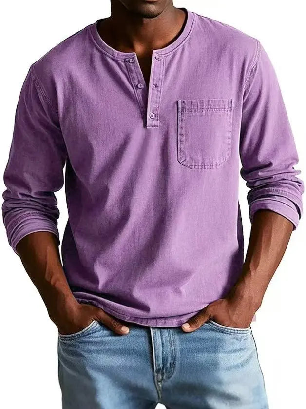 Camisa Henley vintage para hombre con bolsillo en el pecho – look atemporal