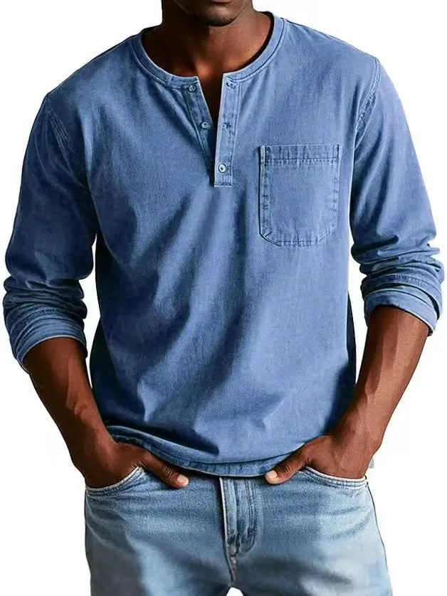 Camisa Henley vintage para hombre con bolsillo en el pecho – look atemporal