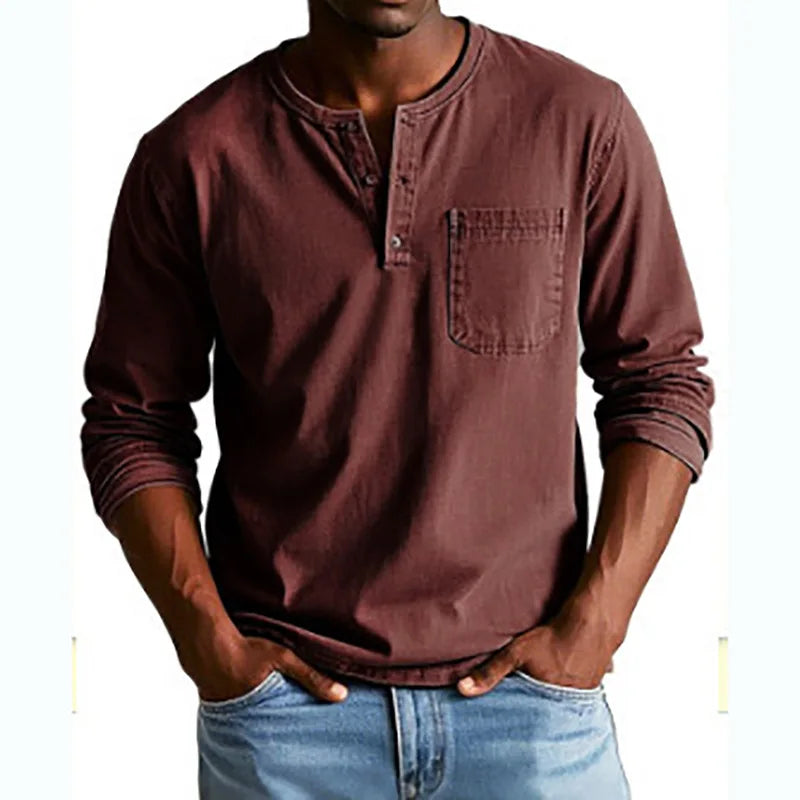 Camisa Henley vintage para hombre con bolsillo en el pecho – look atemporal