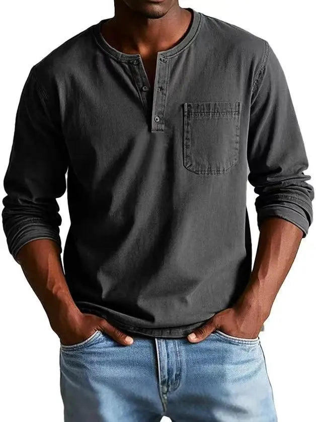Camisa Henley vintage para hombre con bolsillo en el pecho – look atemporal