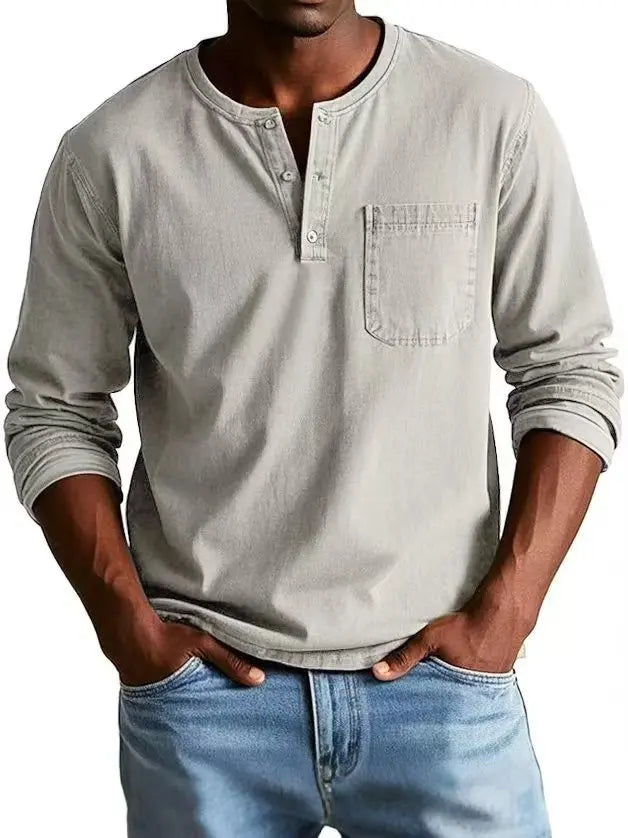 Camisa Henley vintage para hombre con bolsillo en el pecho – look atemporal
