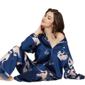 Pijama de seda de manga larga con estampado de grulla