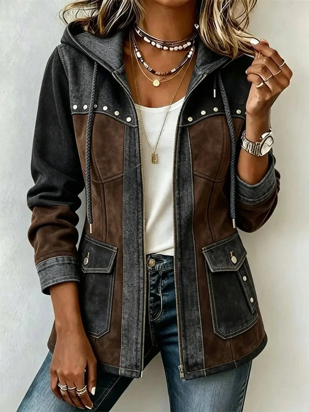 DELACROIX | Chaqueta con capucha bimaterial Véronique