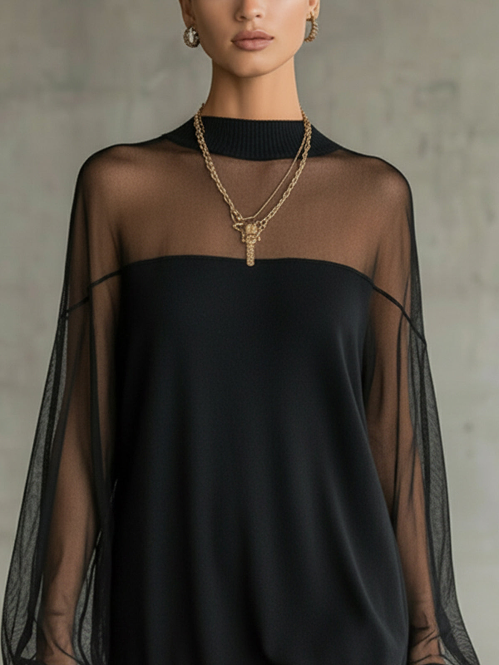 Amélie™ | Elegante Mini Vestido Negro con Mangas de Rejilla