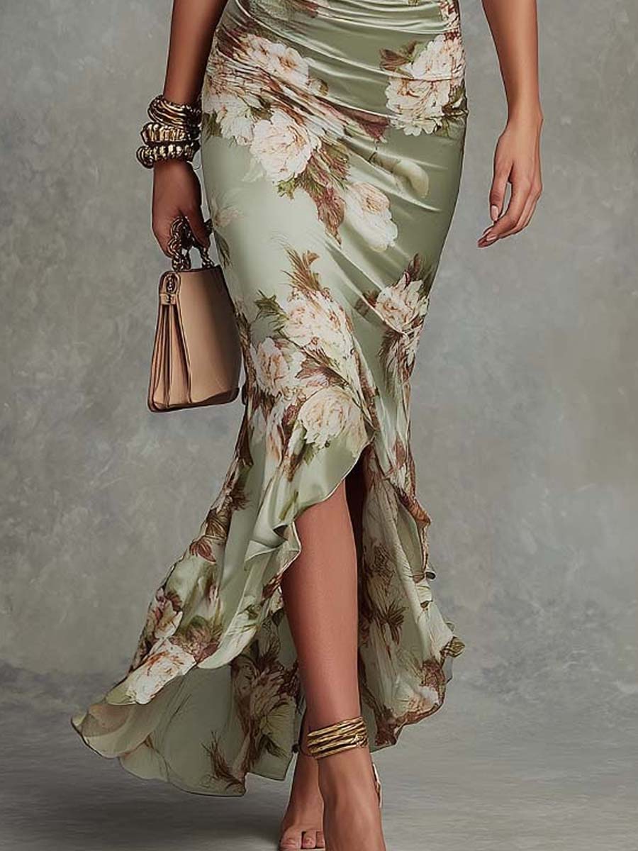 Anastasia | Vestido largo de satén con estampado floral