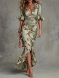 Anastasia | Vestido largo de satén con estampado floral