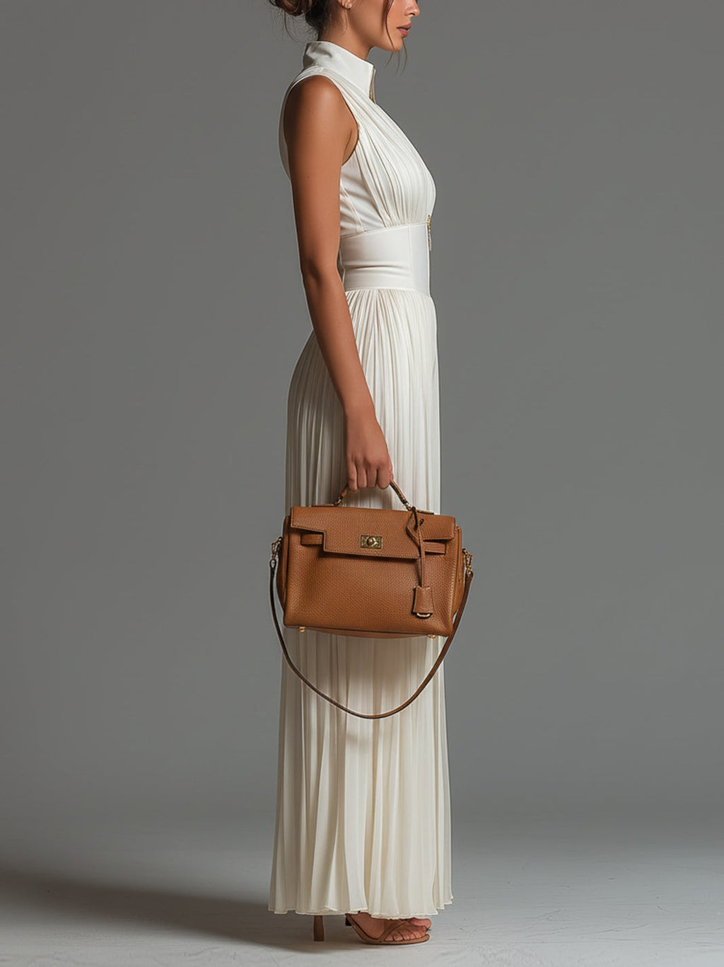 Luisa | Tuta in Chiffon Bianco Senza Maniche con Zip e Pieghe a Gamba Larga