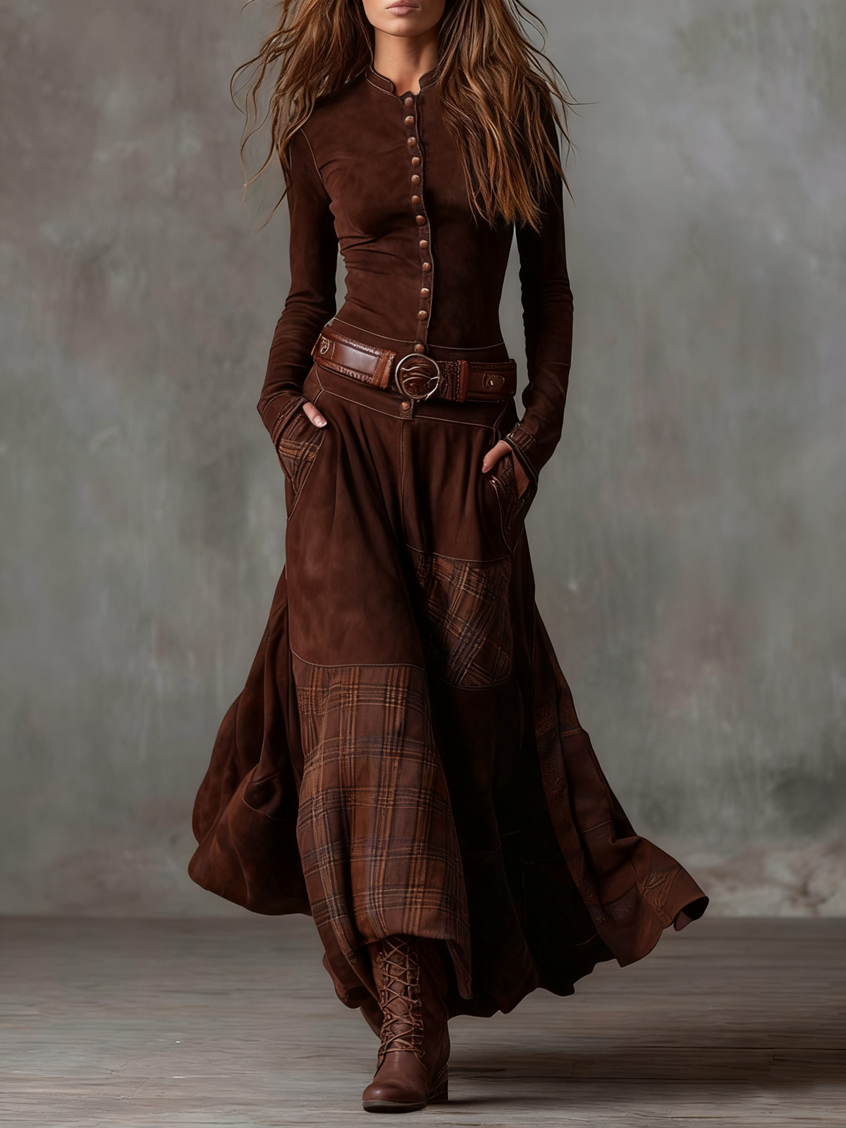 Livia – Maxi Vestido de Ante con Cinturón