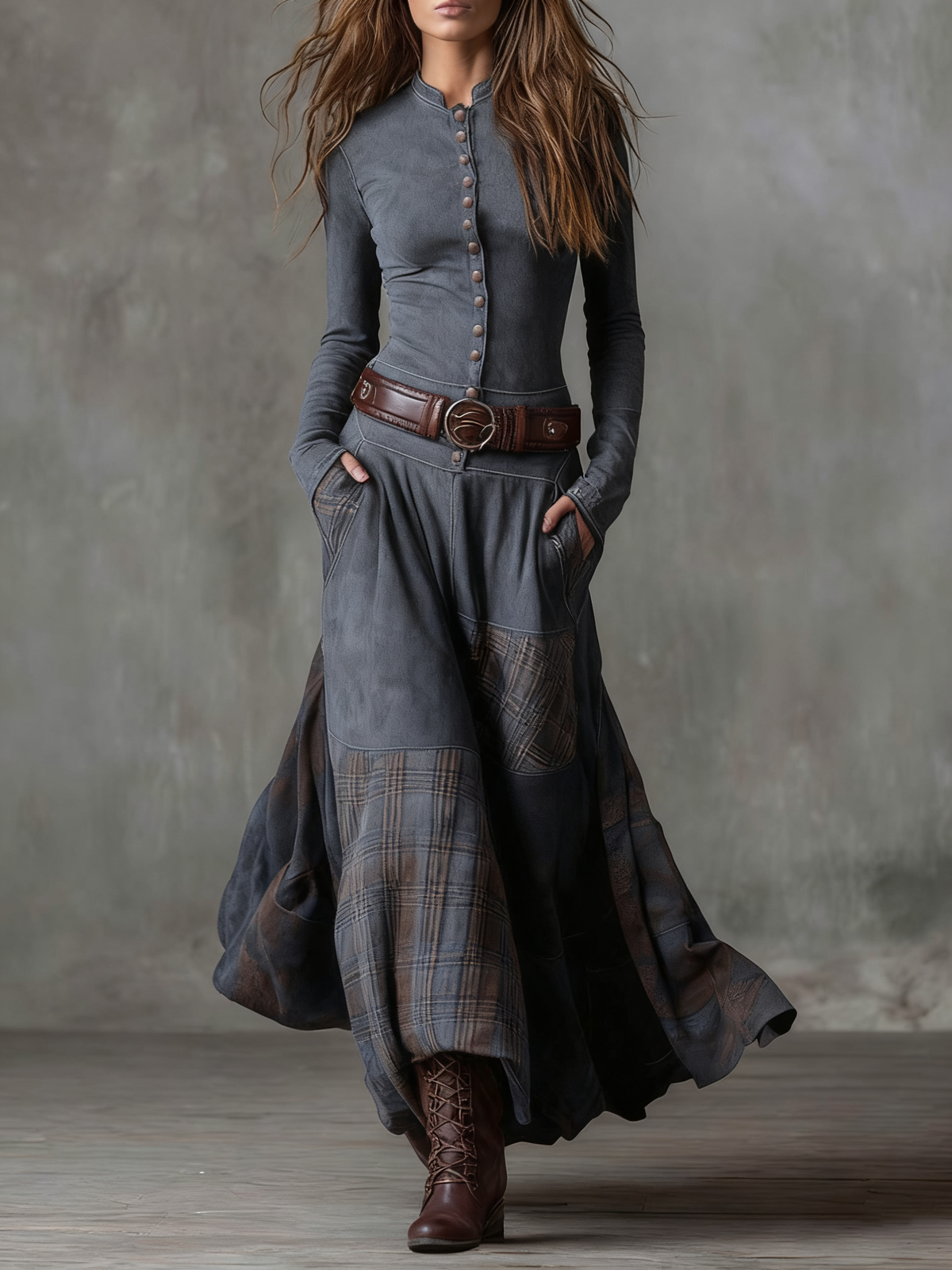 Livia – Maxi Vestido de Ante con Cinturón